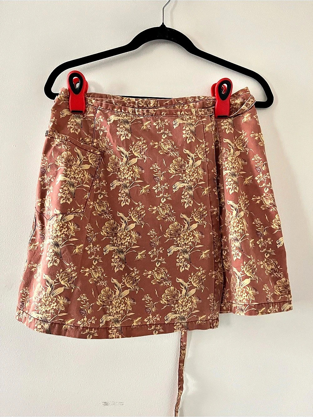 Vintage Calvin Klein Rustic Orange Floral Cotton Wrap Mini Skirt 8 Cottagecore